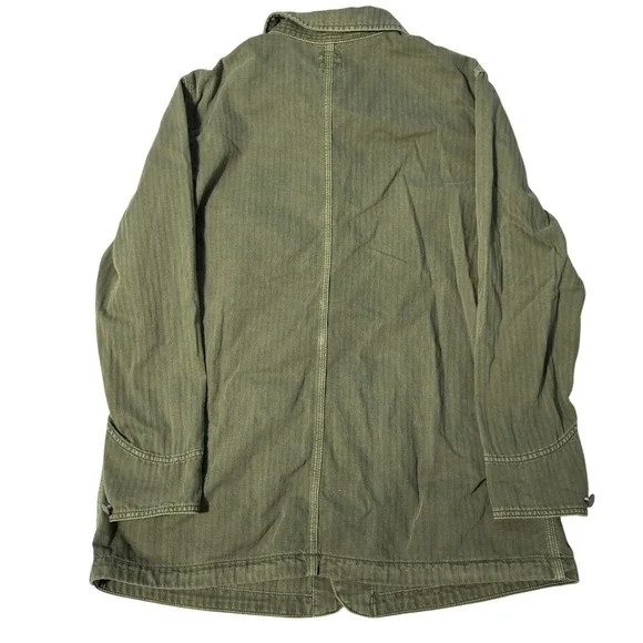 Vintage Lee Military Chore Jacket Mens Large Green Railroad Stripe Workwear - Picture 2 of 9